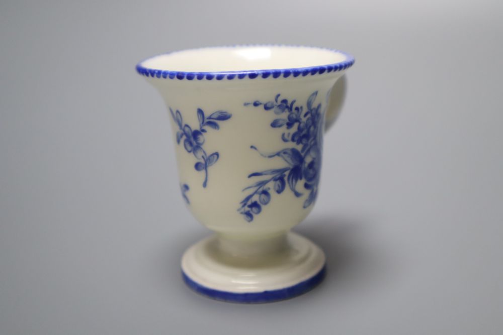 An Orleans porcelain blue enamelled pedestal coffee cup, c.1780 (repair), 6.7cm